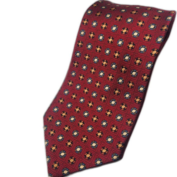 Roundtree & Yorke Classics Red Geometric Men's Tie 100% Silk 60"L x 4" W - Picture 4 of 7